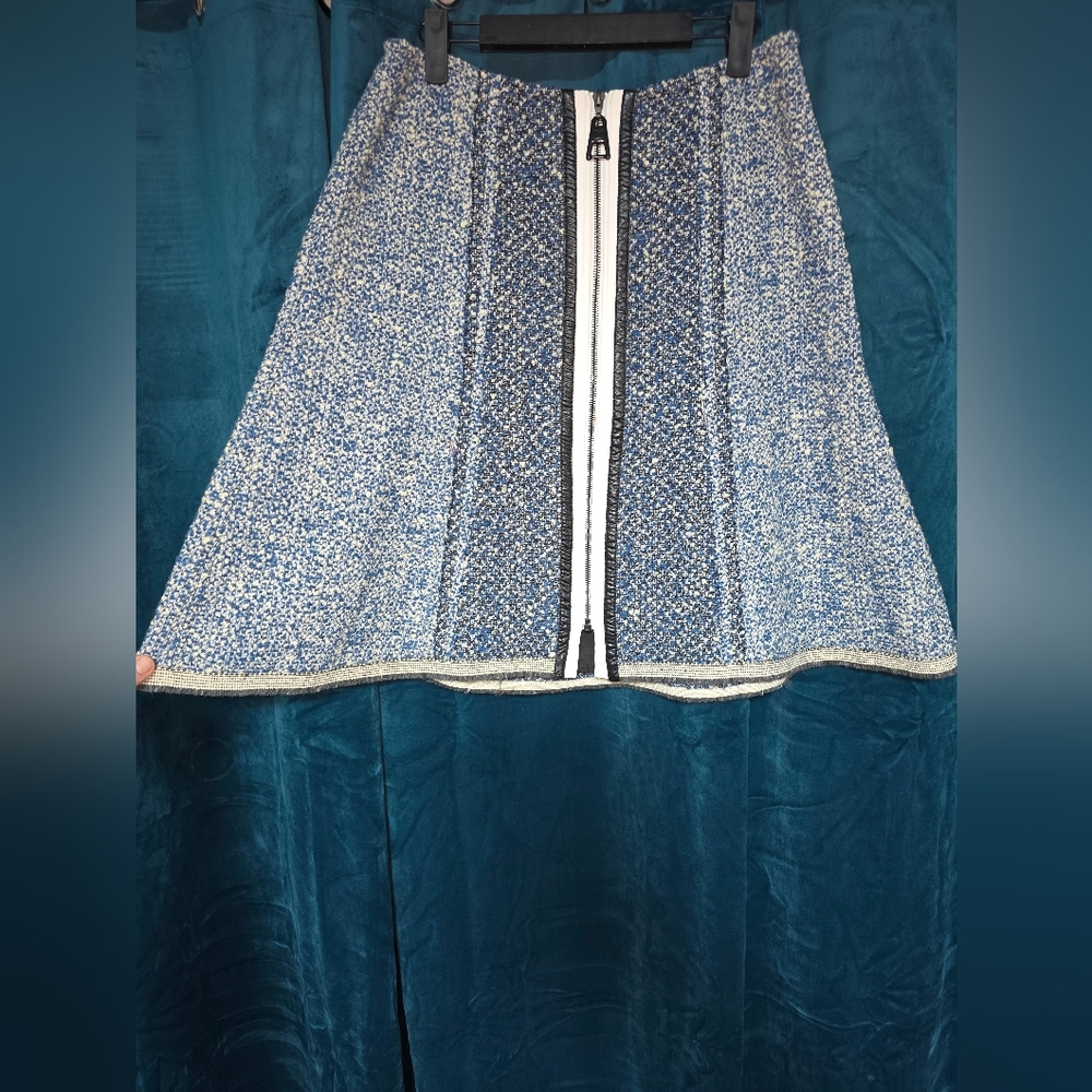 Louis Vuitton Wool With Silk Liner Blue‎ Tweed Skirt with Zipper Size Eu40/ US10